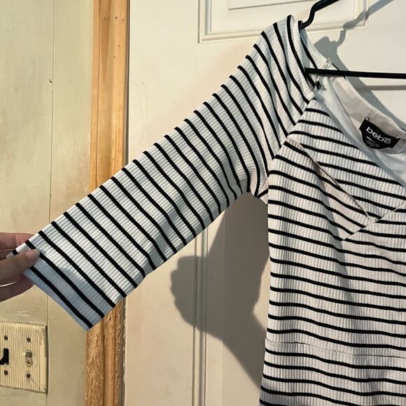 Bebe Striped Black & White Bodycon Dress Size Large - Picture 3 of 5